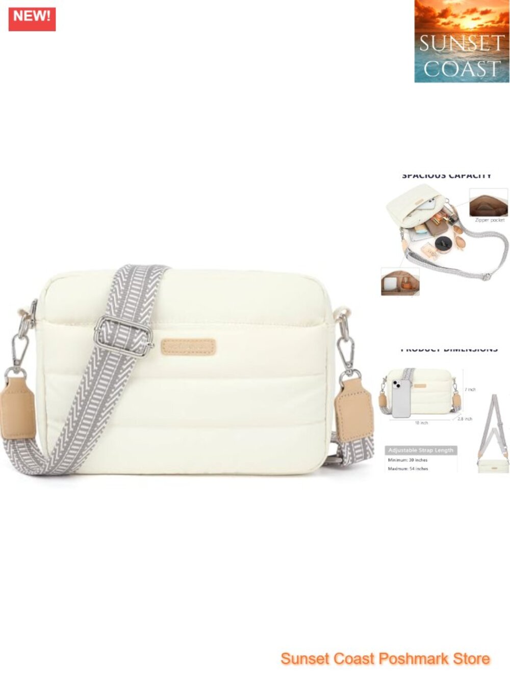 Lightweight Quilted Puffer Crossbody Bag with Adjustable Guitar Strap